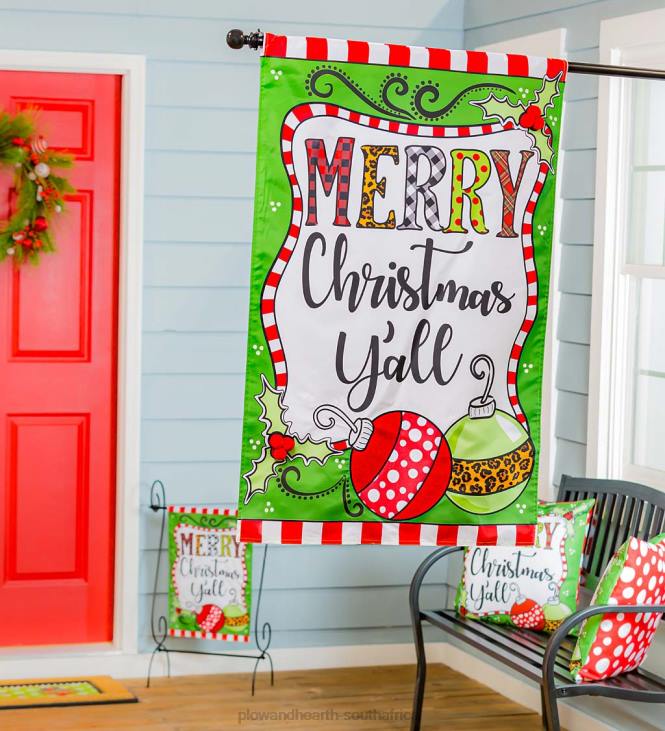 Seasonal & Gifts Plow & Hearth Merry Christmas Y'all Applique House Flag NFLB532
