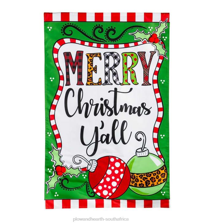 Seasonal & Gifts Plow & Hearth Merry Christmas Y'all Applique House Flag NFLB532