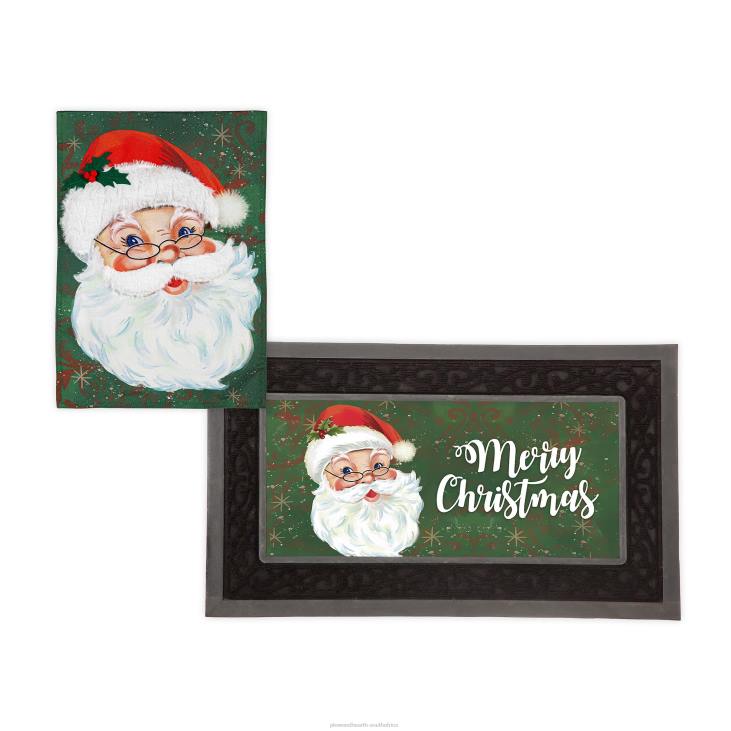 Seasonal & Gifts Plow & Hearth Merry Santa Garden Flag and Sassafras Mat Bundle Set NFLB526