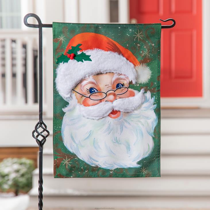 Seasonal & Gifts Plow & Hearth Merry Santa Garden Flag and Sassafras Mat Bundle Set NFLB526