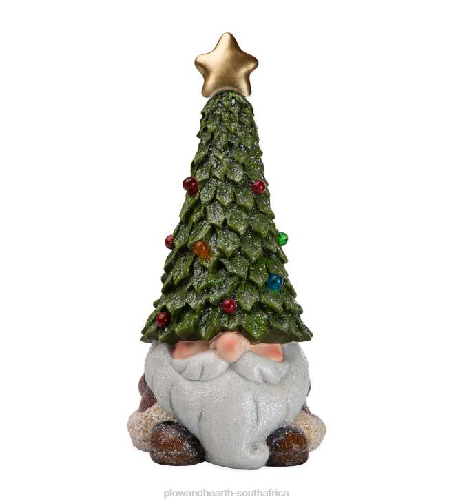 Seasonal & Gifts Plow & Hearth Lighted Holiday Garden Gnome Statue with Christmas Tree Hat NFLB2994