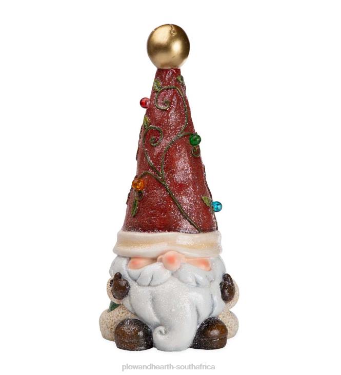Seasonal & Gifts Plow & Hearth Lighted Holiday Garden Gnome Statue with Santa Hat NFLB2993