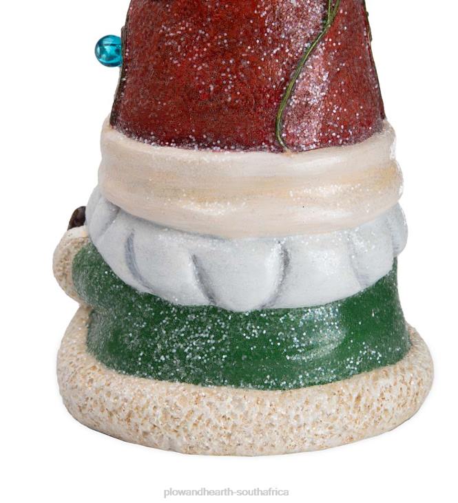 Seasonal & Gifts Plow & Hearth Lighted Holiday Garden Gnome Statue with Santa Hat NFLB2993