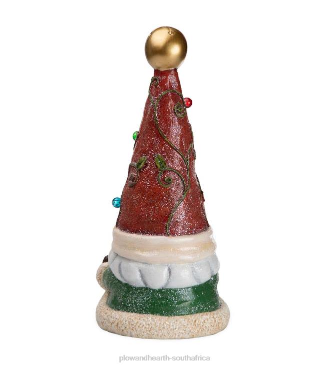 Seasonal & Gifts Plow & Hearth Lighted Holiday Garden Gnome Statue with Santa Hat NFLB2993