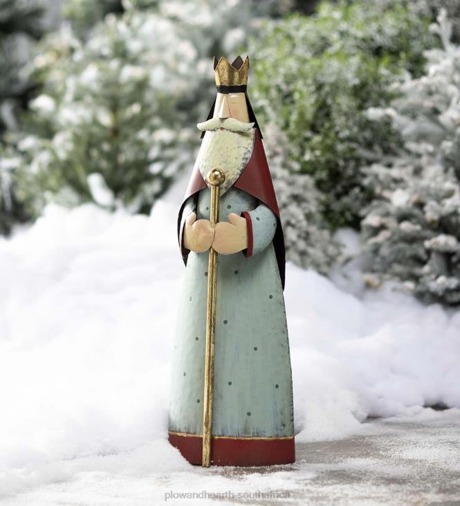Seasonal & Gifts Plow & Hearth Medium Nativity Wise Man Metal Statue With Staff NFLB3130