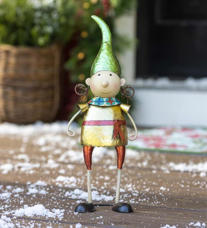 Seasonal & Gifts Plow & Hearth Metal Elf With Green Hat Christmas Garden Statue NFLB3149