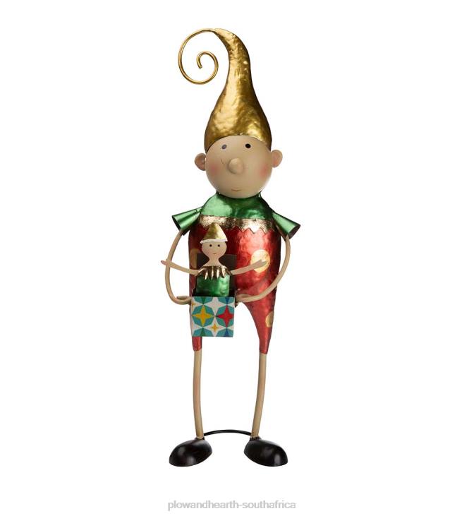 Seasonal & Gifts Plow & Hearth Metal Elf With Yellow Hat Christmas Garden Statue NFLB3194