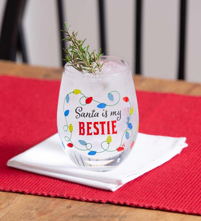 Seasonal & Gifts Plow & Hearth Santa Is My Bestie 17 oz. Stemless Wine Glass With Gift Box NFLB2989