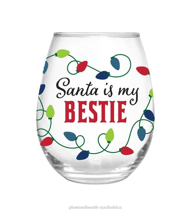 Seasonal & Gifts Plow & Hearth Santa Is My Bestie 17 oz. Stemless Wine Glass With Gift Box NFLB2989