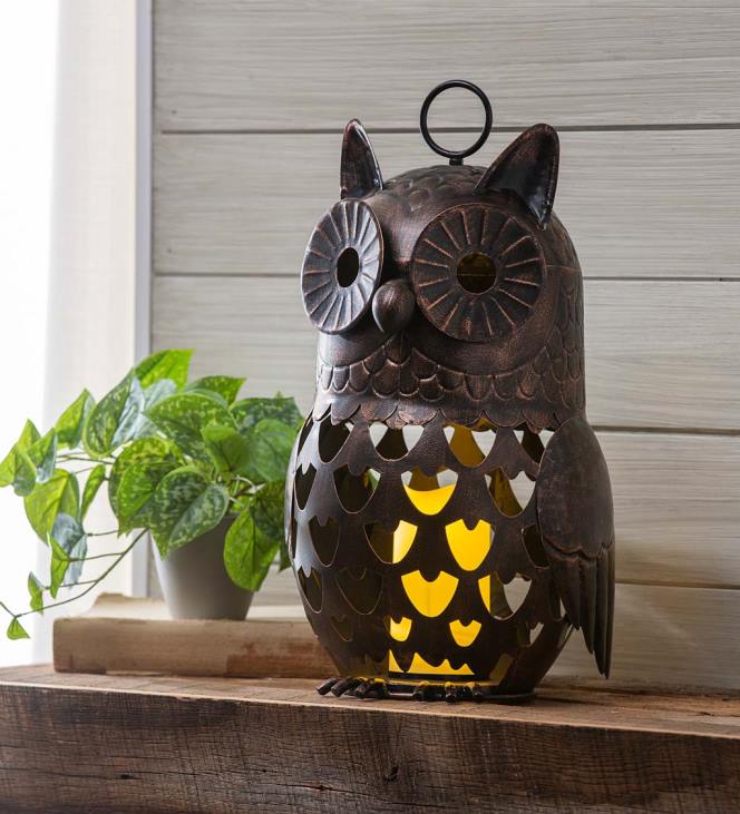 Seasonal & Gifts Plow & Hearth Crafted Metal LED Owl Lantern NFLB3121