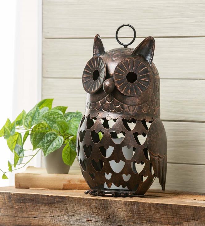 Seasonal & Gifts Plow & Hearth Crafted Metal LED Owl Lantern NFLB3121