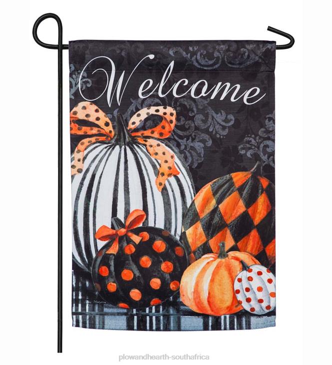 Seasonal & Gifts Plow & Hearth Elegant Plaid and Polka Dot Pumpkins Suede Garden Flag NFLB3117