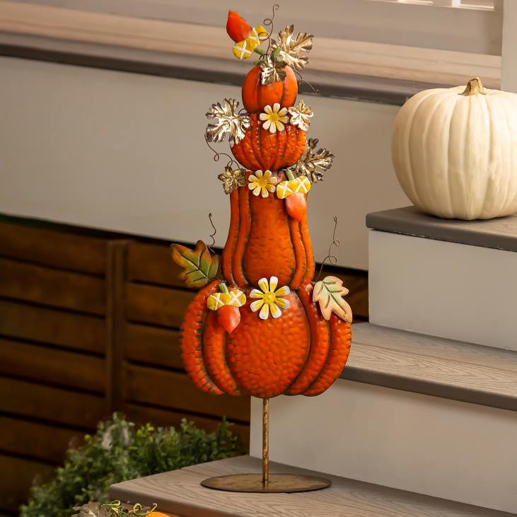 Seasonal & Gifts Plow & Hearth Stacked Pumpkins Metal Statue NFLB3116