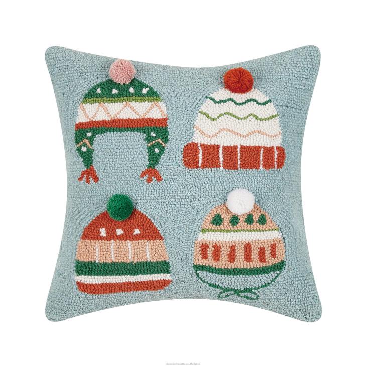 Seasonal & Gifts Plow & Hearth 3D Winter Hats Hand-Hooked Wool Throw Pillow - Winter Hats NFLB2285