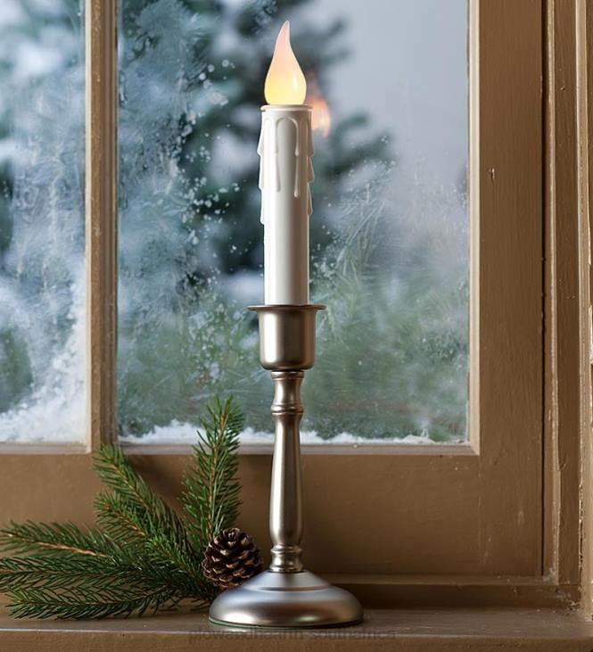 Seasonal & Gifts Plow & Hearth Battery-Operated Cordless Classic Candle With Auto Timer - Brass NFLB2179
