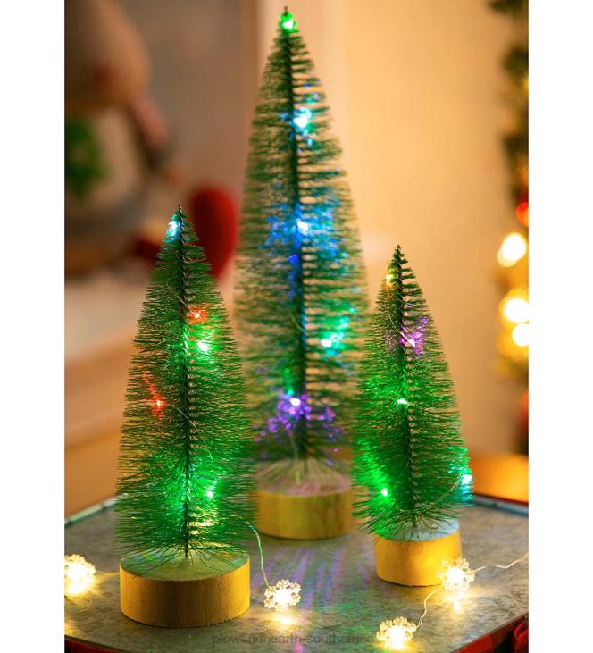 Seasonal & Gifts Plow & Hearth Bottle Brush Trees with LED String Lights, Set of 3 NFLB2181
