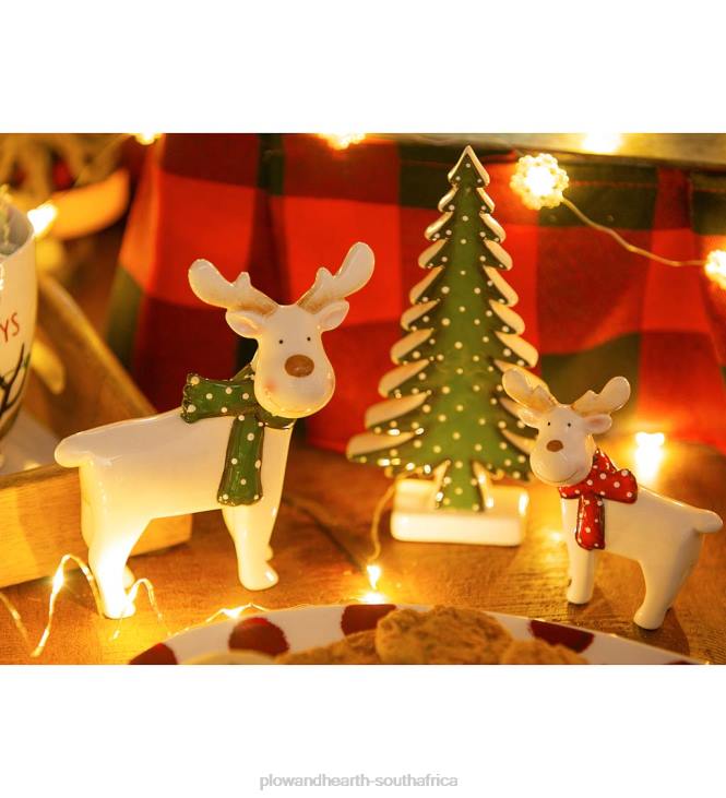 Seasonal & Gifts Plow & Hearth Ceramic Reindeer and Evergreen Tabletop Decor, Set of 3 NFLB2193