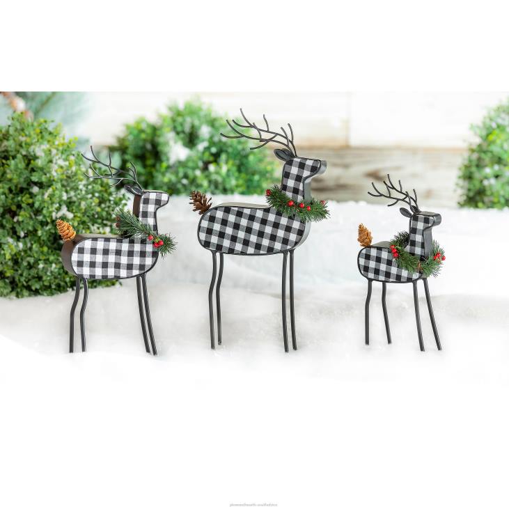 Seasonal & Gifts Plow & Hearth Checkered Deer Table Decor, Set of 3 NFLB2268