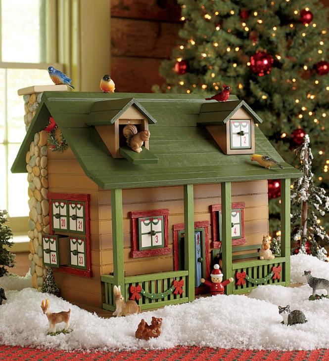 Seasonal & Gifts Plow & Hearth Christmas Advent Cabin with Woodland Animals and Santa NFLB2164