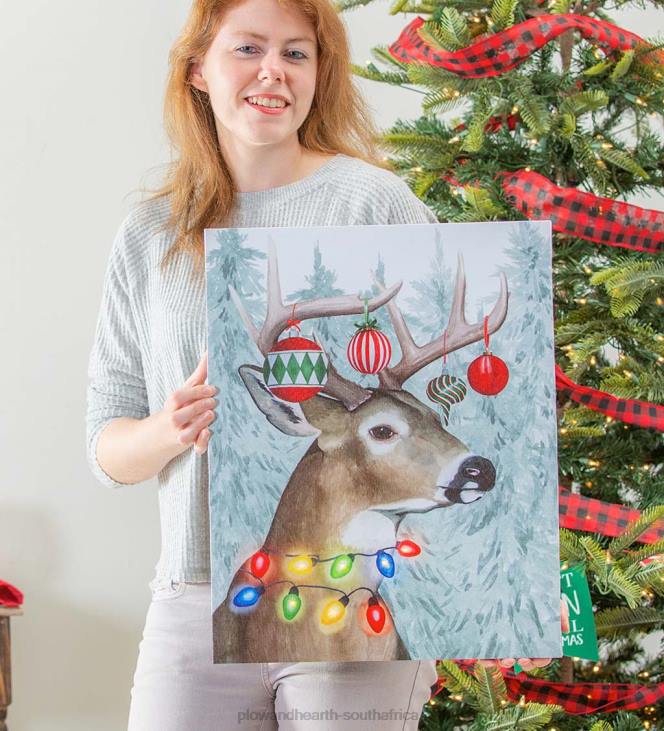 Seasonal & Gifts Plow & Hearth Festive Forest Deer Holiday Lighted Wall Art NFLB2229