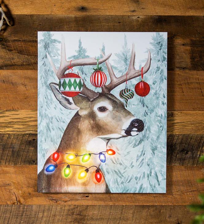 Seasonal & Gifts Plow & Hearth Festive Forest Deer Holiday Lighted Wall Art NFLB2229