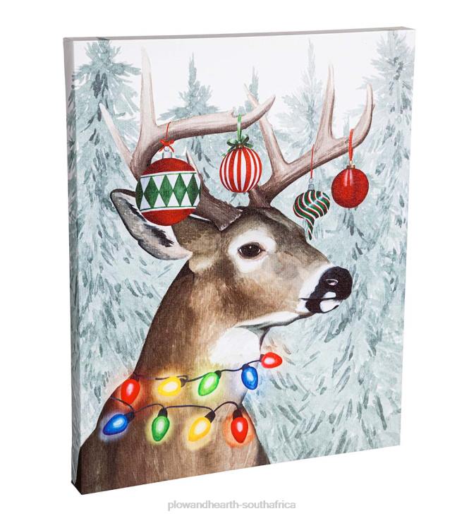 Seasonal & Gifts Plow & Hearth Festive Forest Deer Holiday Lighted Wall Art NFLB2229
