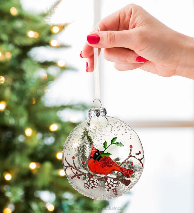 Seasonal & Gifts Plow & Hearth Glass Cardinal and Snow Christmas Tree Ornaments, Set of 2 NFLB2248