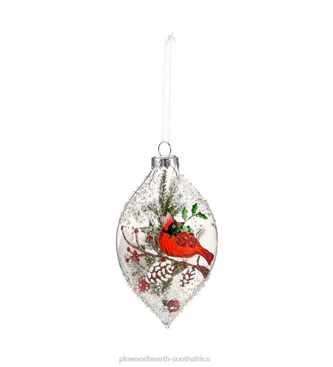 Seasonal & Gifts Plow & Hearth Glass Cardinal and Snow Christmas Tree Ornaments, Set of 2 NFLB2248