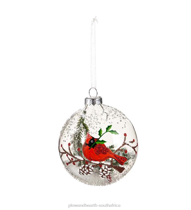 Seasonal & Gifts Plow & Hearth Glass Cardinal and Snow Christmas Tree Ornaments, Set of 2 NFLB2248
