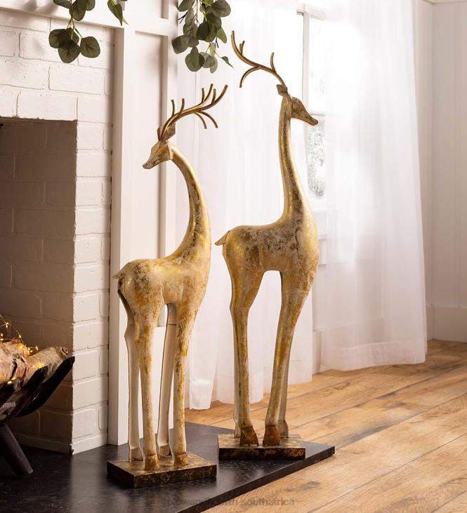 Seasonal & Gifts Plow & Hearth Gold and White Iron Deer Statues NFLB2217
