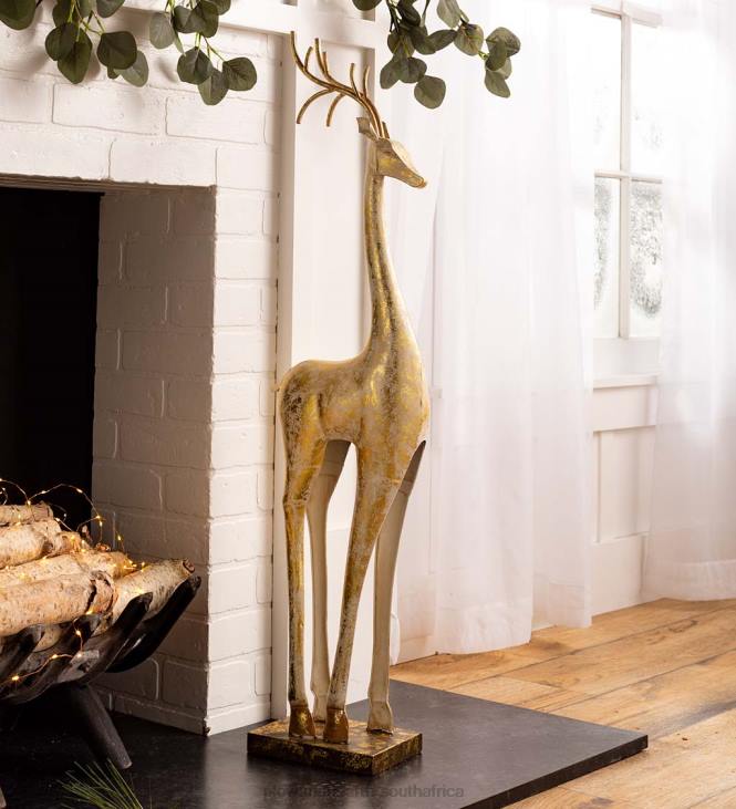 Seasonal & Gifts Plow & Hearth Gold and White Iron Deer Statues NFLB2217