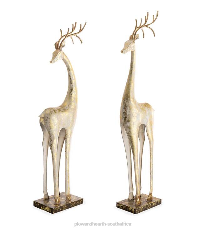 Seasonal & Gifts Plow & Hearth Gold and White Iron Deer Statues NFLB2217