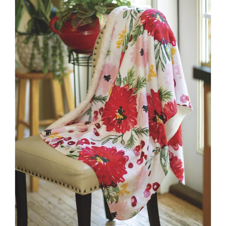 Seasonal & Gifts Plow & Hearth Holiday Blooms Sherpa Fleece Throw NFLB2304