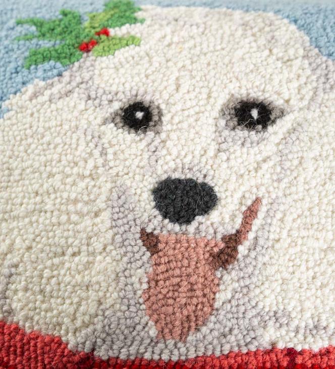 Seasonal & Gifts Plow & Hearth Holiday Poodle with Knit Scarf Hand-Hooked Wool Throw Pillow NFLB2228
