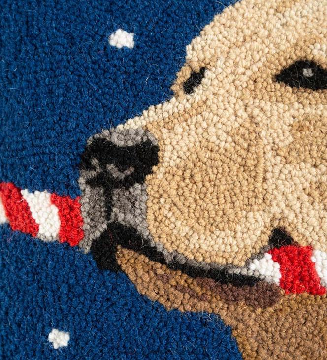 Seasonal & Gifts Plow & Hearth Holiday Yellow Lab with Candy Cane Hand-Hooked Wool Throw Pillow NFLB2186