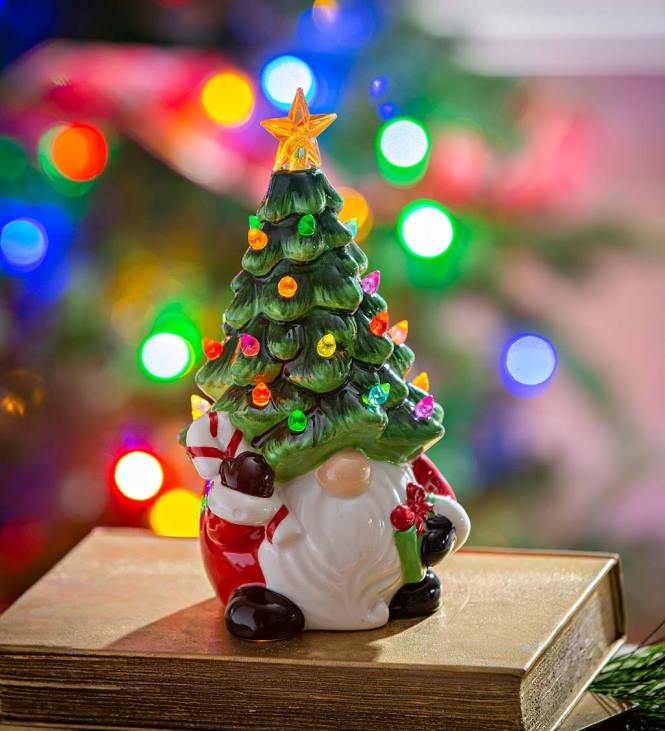 Seasonal & Gifts Plow & Hearth LED Ceramic Christmas Tree Gnome NFLB2310