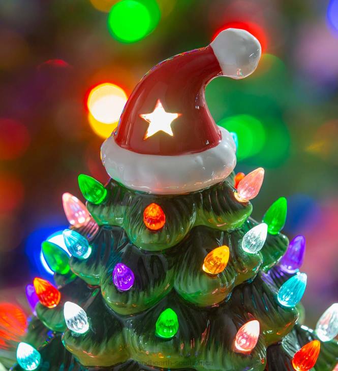 Seasonal & Gifts Plow & Hearth LED Ceramic Christmas Tree with Santa Hat NFLB2276