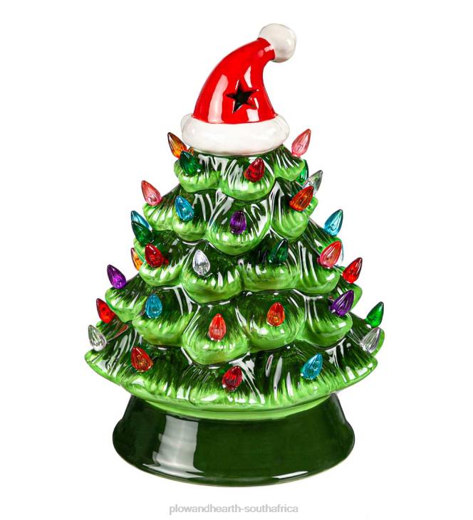 Seasonal & Gifts Plow & Hearth LED Ceramic Christmas Tree with Santa Hat NFLB2276