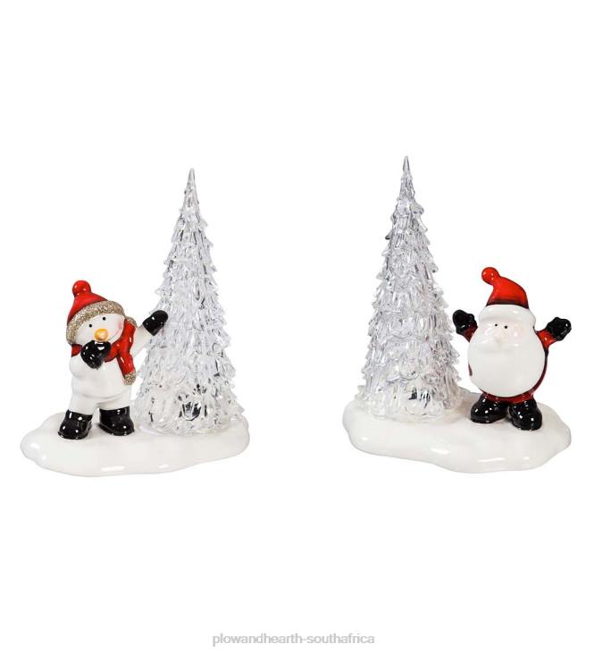 Seasonal & Gifts Plow & Hearth LED Ceramic Snowman and Santa with Trees, Set of 2 NFLB2188