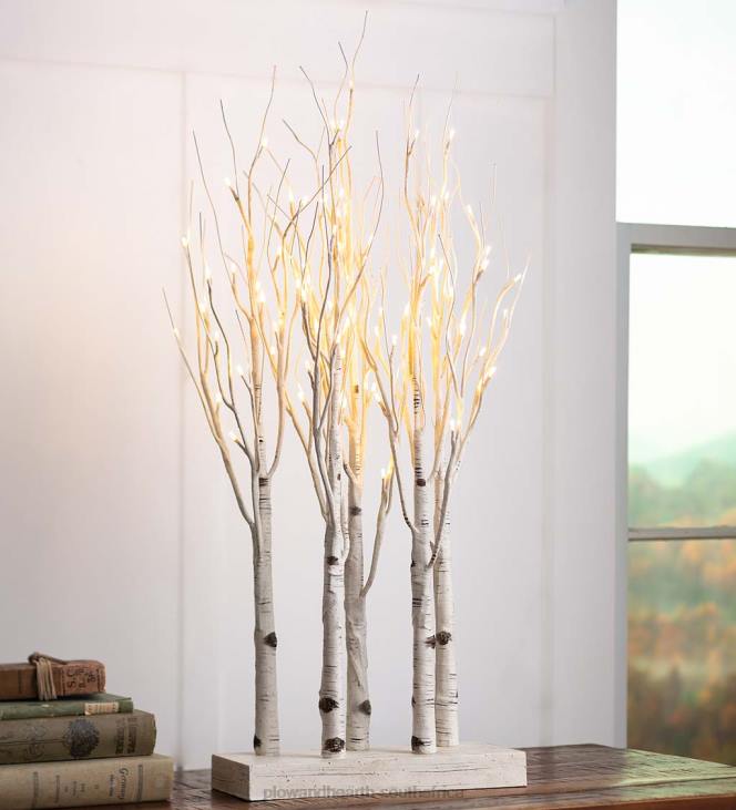 Seasonal & Gifts Plow & Hearth Lighted Birch Line Treescape Accent NFLB2220