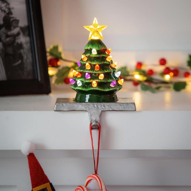 Seasonal & Gifts Plow & Hearth Lighted Ceramic Christmas Tree Stocking Hanger NFLB2236