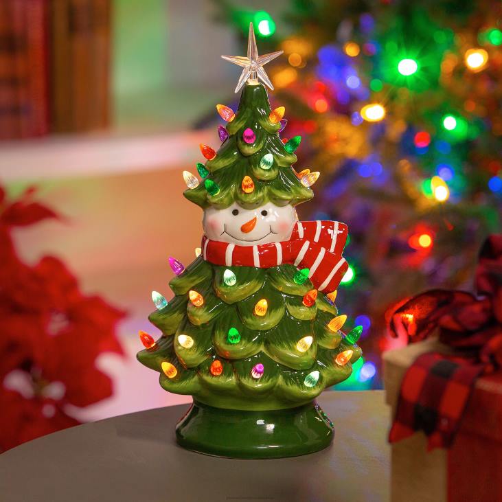 Seasonal & Gifts Plow & Hearth Lighted Ceramic Snowman Christmas Tree NFLB2198