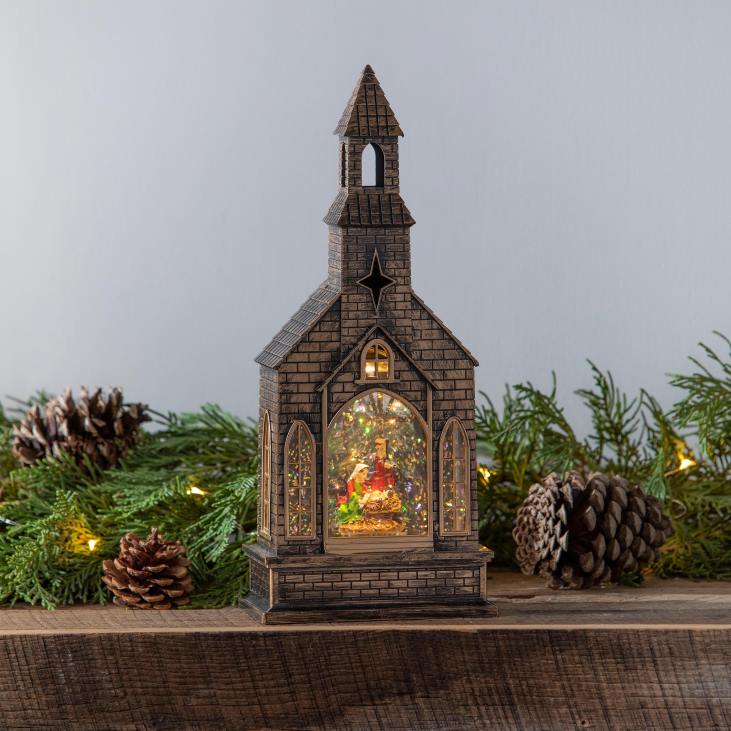 Seasonal & Gifts Plow & Hearth Lighted Church Water Globe Lantern with Projector NFLB2178
