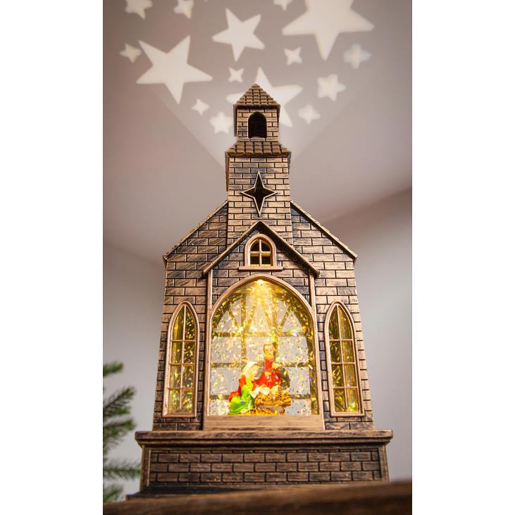 Seasonal & Gifts Plow & Hearth Lighted Church Water Globe Lantern with Projector NFLB2178
