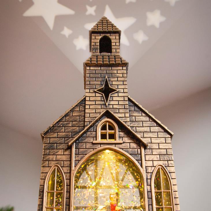 Seasonal & Gifts Plow & Hearth Lighted Church Water Globe Lantern with Projector NFLB2178
