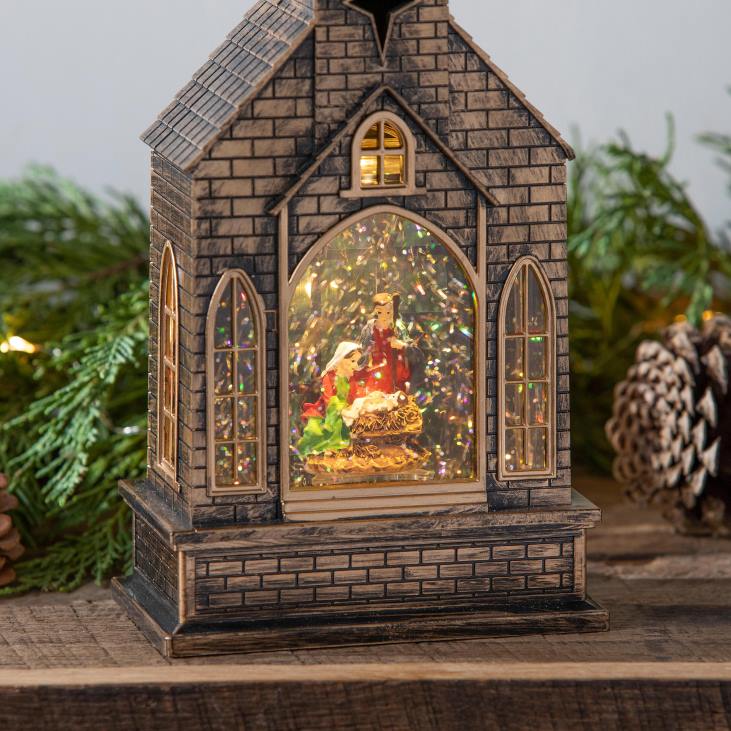 Seasonal & Gifts Plow & Hearth Lighted Church Water Globe Lantern with Projector NFLB2178