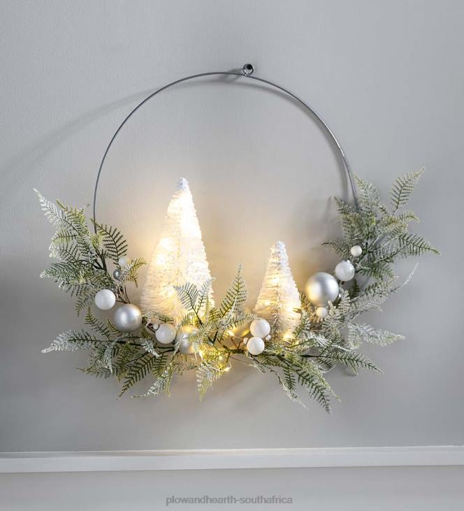Seasonal & Gifts Plow & Hearth Lighted Holiday Hoop Wreath with Bottle Brush Trees NFLB2173