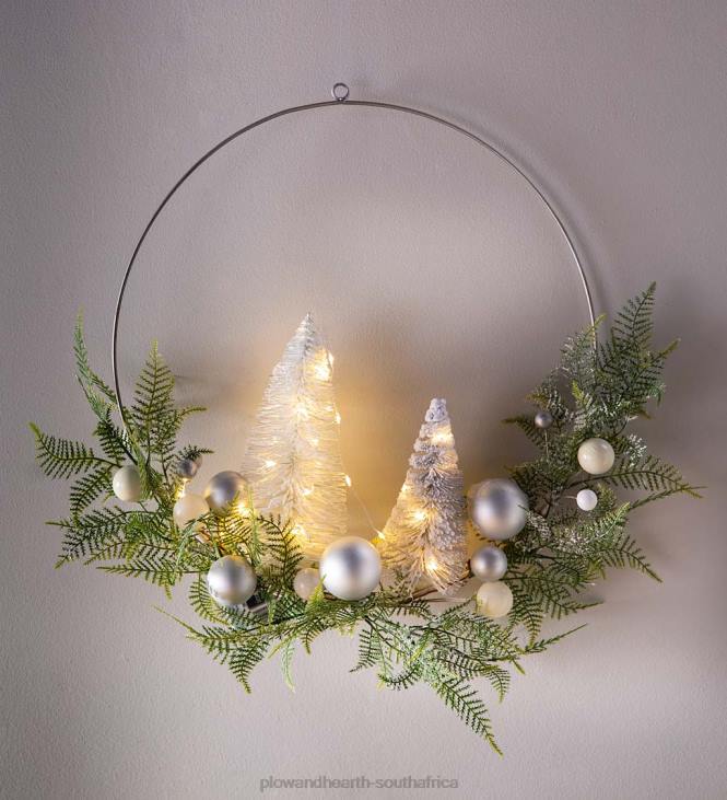 Seasonal & Gifts Plow & Hearth Lighted Holiday Hoop Wreath with Bottle Brush Trees NFLB2173