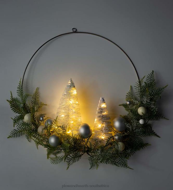 Seasonal & Gifts Plow & Hearth Lighted Holiday Hoop Wreath with Bottle Brush Trees NFLB2173