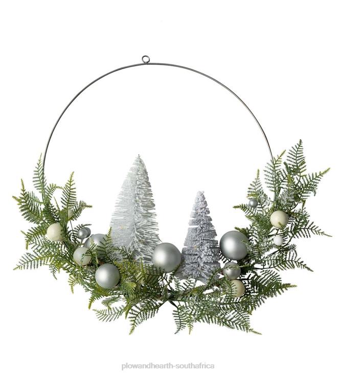 Seasonal & Gifts Plow & Hearth Lighted Holiday Hoop Wreath with Bottle Brush Trees NFLB2173